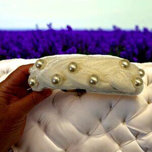 Womens Cream Colored Velvet Headband with Pearl Accents~ NWOT
